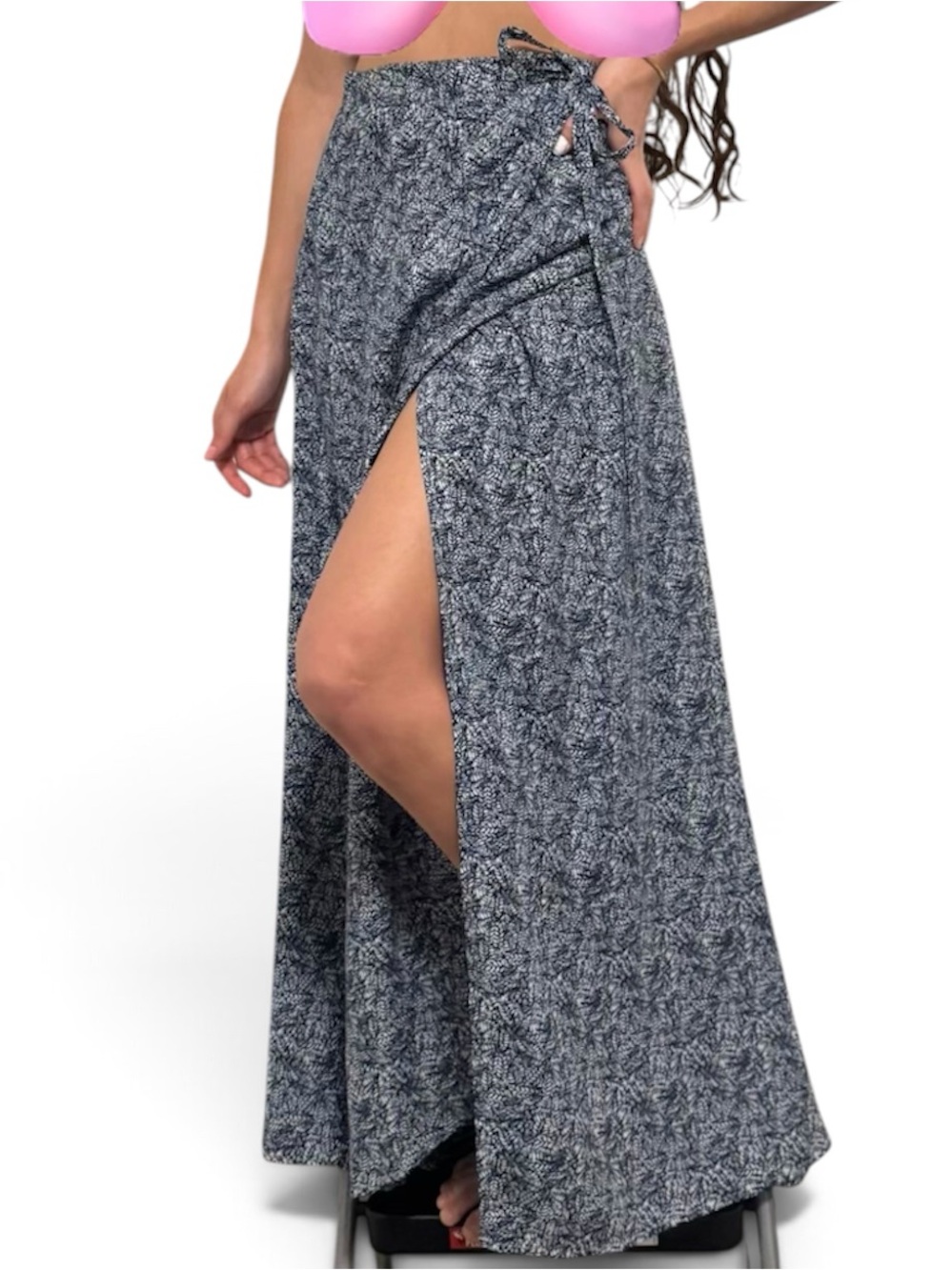 💙✨ Lulus Beautiful Tempest Navy Blue Print Wrap Maxi Skirt – Size Small (NWOT) ✨